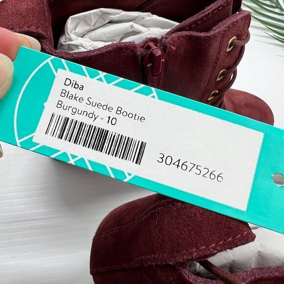 Diba Women's Blake Burgundy Suede Leather Lace Up Wedge Booties Size 10 NWOB - Picture 8 of 12